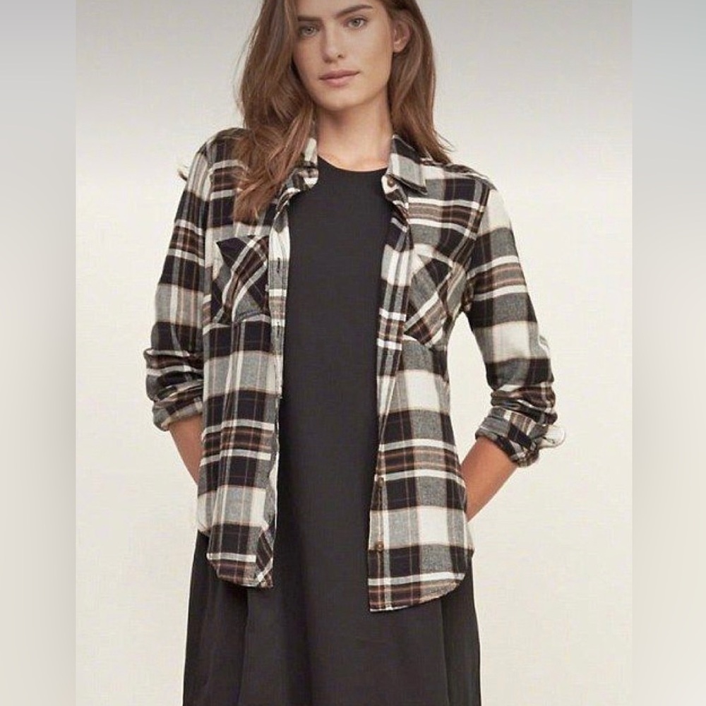 C&C California Black/Cream Plaid Flannel Button Down